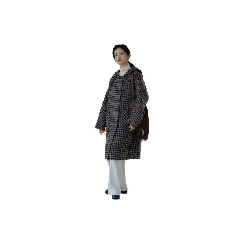 BLUEerror Coat Women's Brown Coffee Houndstooth-1