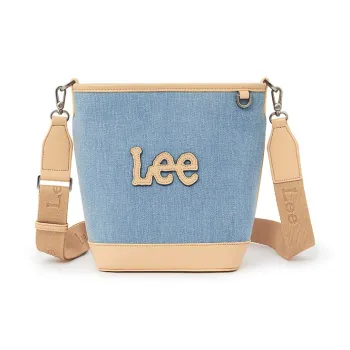 Lee Fabric+Artificial Leather Crossbody Bucket Bag, Shoulder Bag Regular Women's Vintage Light Denim Blue