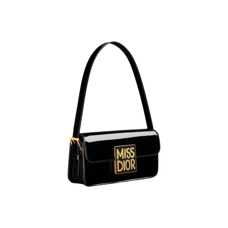 DIOR Miss Dior Patent Leather Calfskin Handbag Shoulder Bag Women's Black-1