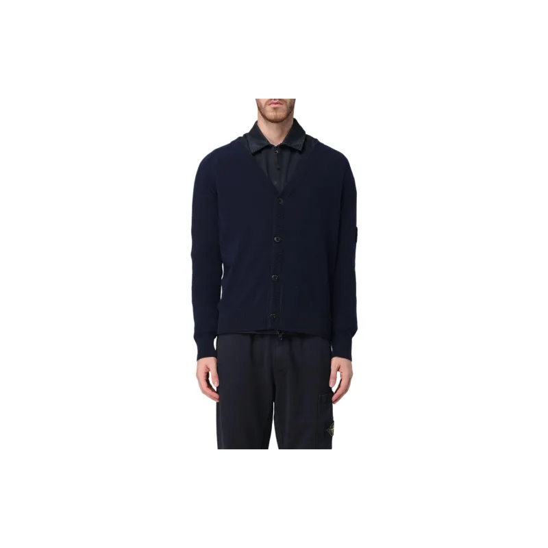 STONE ISLAND Compass Patch V Neck Knitted Cardigan-1