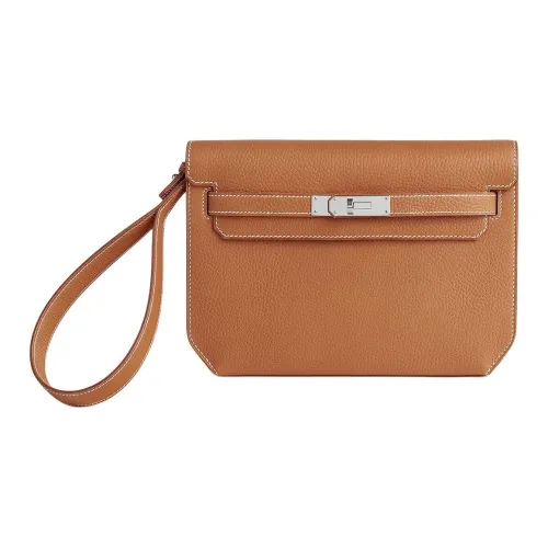 HERMES Kelly Depeches Cow Leather Clutch Men's Naturel-Sable Light Tea