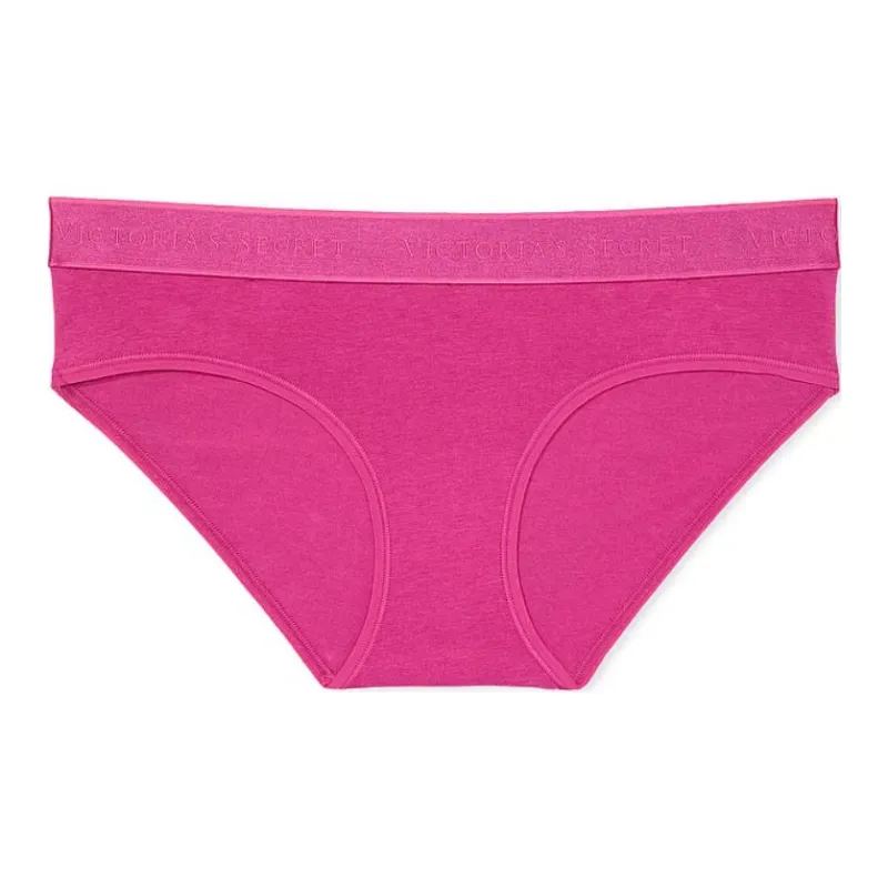 Victoria's Secret Cotton Logo Cotton Hiphugger Panty / Luscious Rose Underpants Women's 1 Pack Rose Red-0
