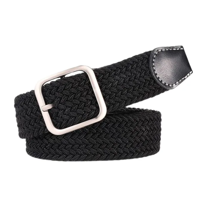 FUO Korean Style Woven Stretch Casual Alloy Free Perforated Pin Buckle Elastic Canvas Belt Unisex Width  3.8cm-2