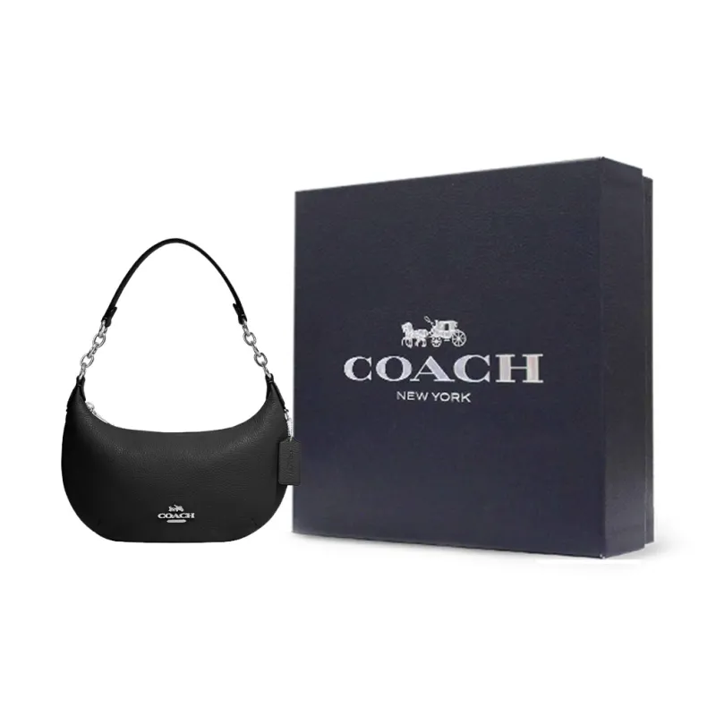 COACH Payton Leather Crescent Bag, Shoulder Bag, Handbag, Shoulder Bag Women's Black-5