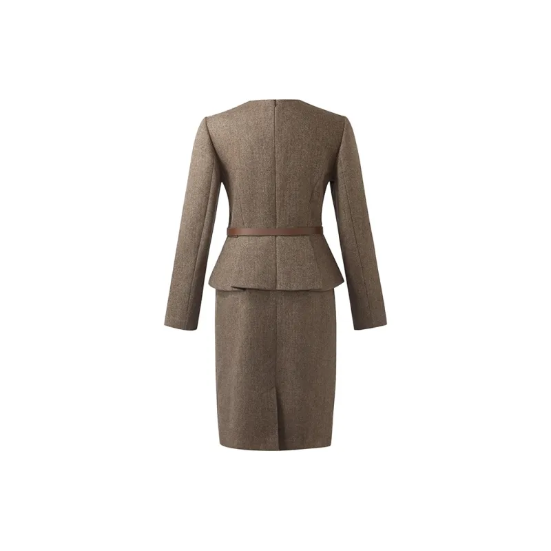 GOELIA Long Sleeved Dress Women's Coffee-1