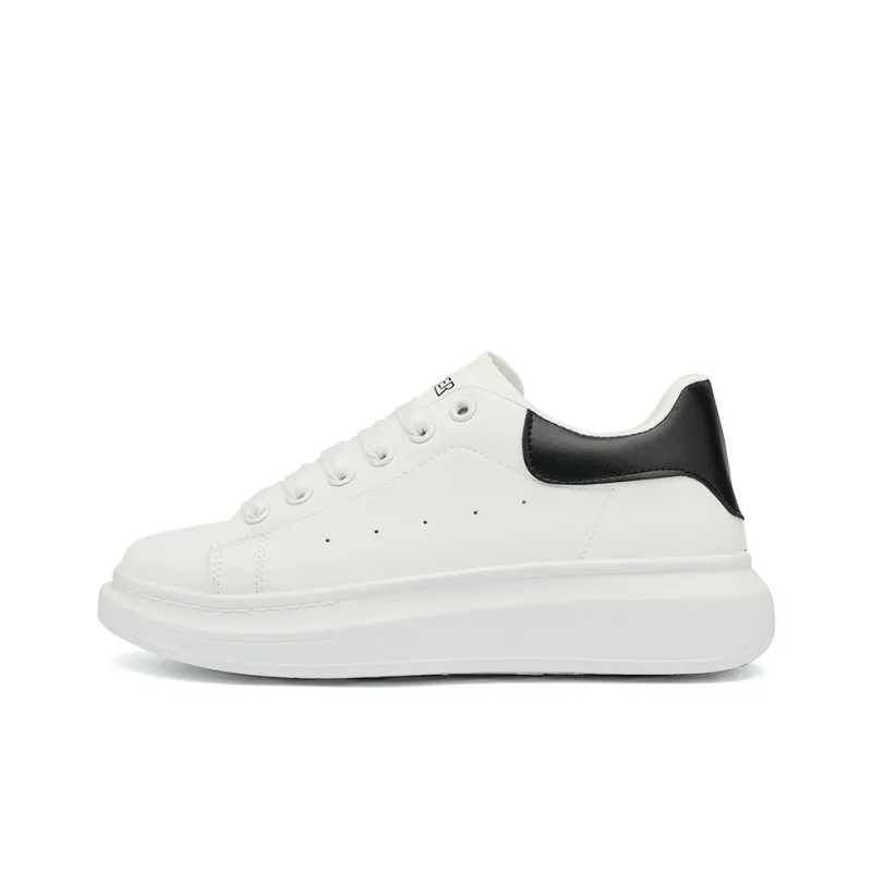 KAISER Slip Resistant Cushioning Height Increasing Low Top Skateboard Shoes Unisex White Black Tail-0