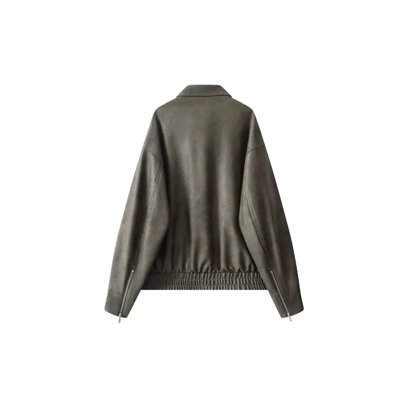 A.B.X Silhouette Lapel Leather Jacket Jackets & Coats Unisex-1