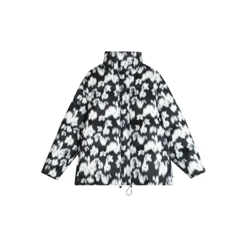 BLUEerror Down Jackets Women's Black Background With White Flowers