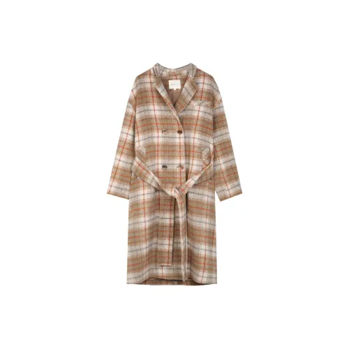 BLUEerror Coats Women's Brown-Orange Plaid