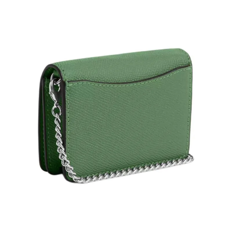 COACH Cross Grain Leather Wallet, Shoulder Bag, Crossbody Bag Mini Women's Silver & Light Green-1