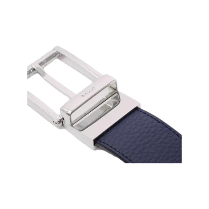 BALLY Letter Print Pin Buckle Cow Leather Leather Belts Men's Dark Blue Width 3.5CM-2