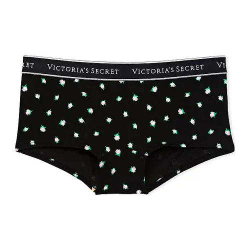 Victoria's Secret Cotton Logo Cotton Boyshort Panty / Black Rosebuds Underpants Women's 1 Pack Black