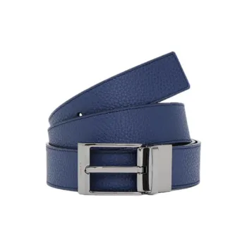 BALLY Letter Logo Textured Pin Buckle Cow Leather Leather Belts Men's Dark Blue Width 3.5CM