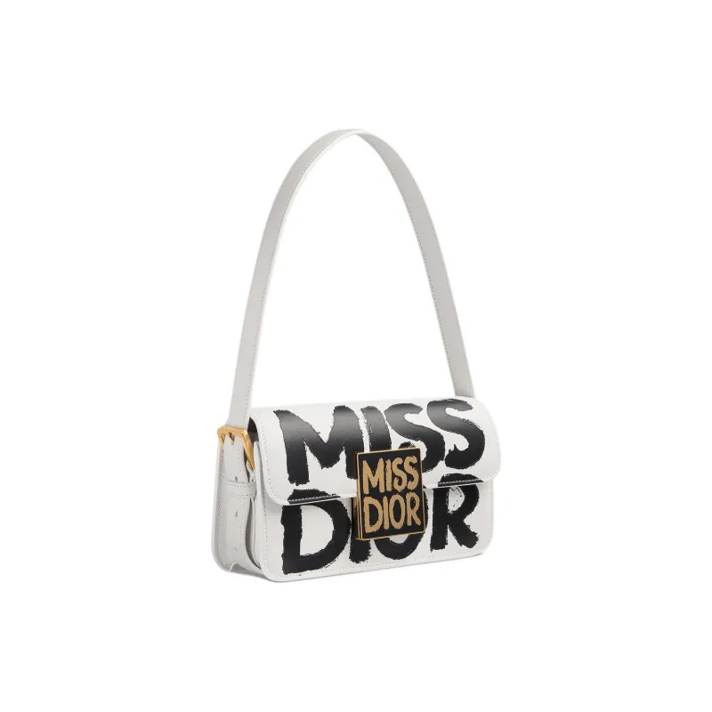 DIOR Miss Dior Calfskin Handbag, Shoulder Bag Women's White & Black-1