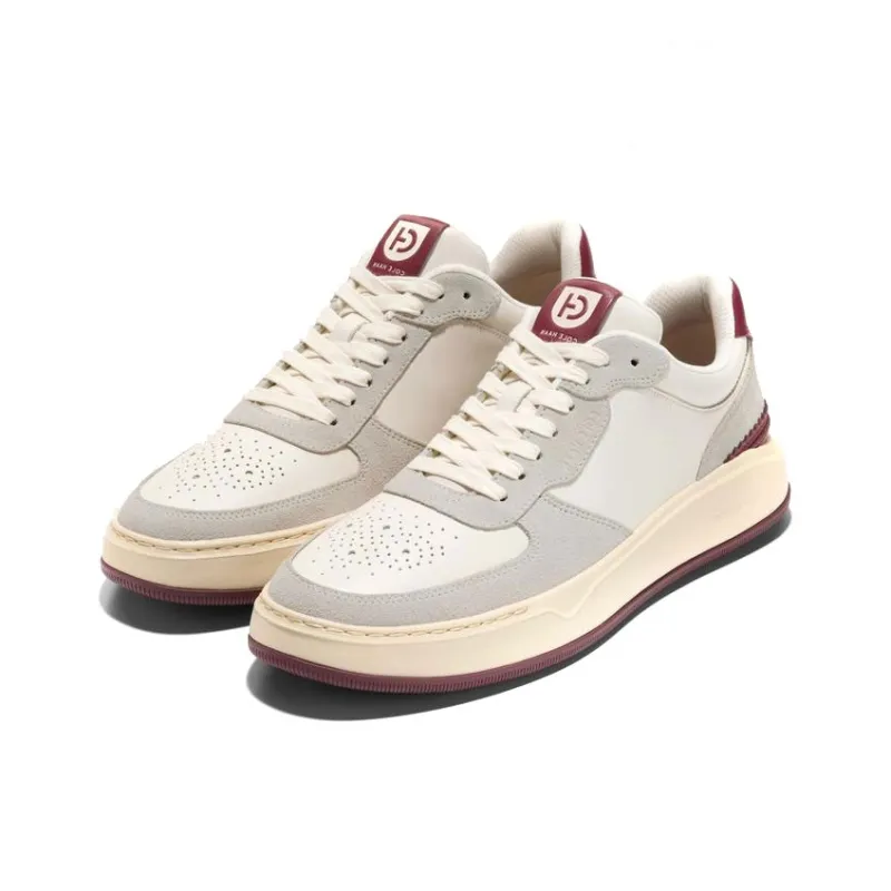 COLE HAAN Low Top Skateboard Shoes Men's White Maroon-1