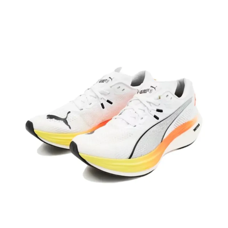 PUMA Deviate NITRO 3 Anti-Slip Wear-Resistant Low-Top Casual Running Shoes Men's White Yellow-4