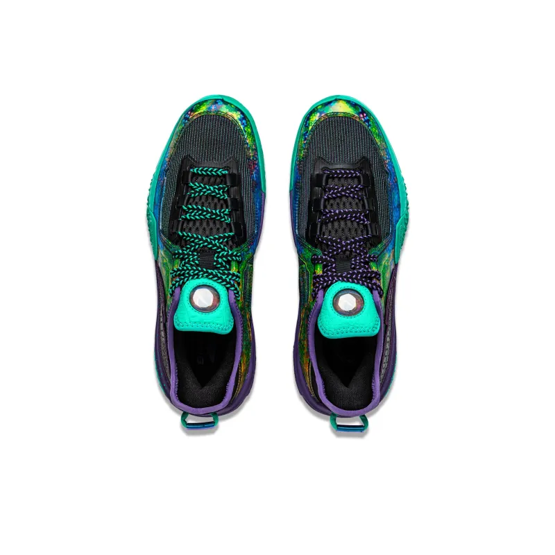 LiNing Shudder Cushioning Anti Slip And Wear Resistant Lightweight Rebound Low Top Basketball Shoes Men's Black Green-3