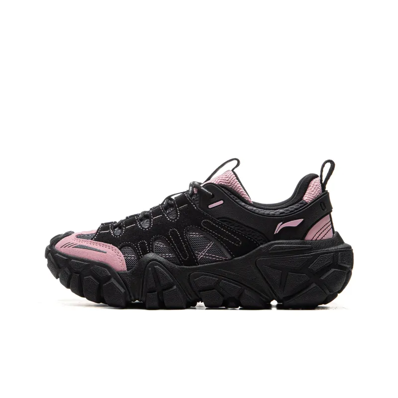 LiNing Dunes Cushioning Anti Slip Wear Resistant Breathable Height Increasing Low Top Casual Shoes Women's Black Pink-0
