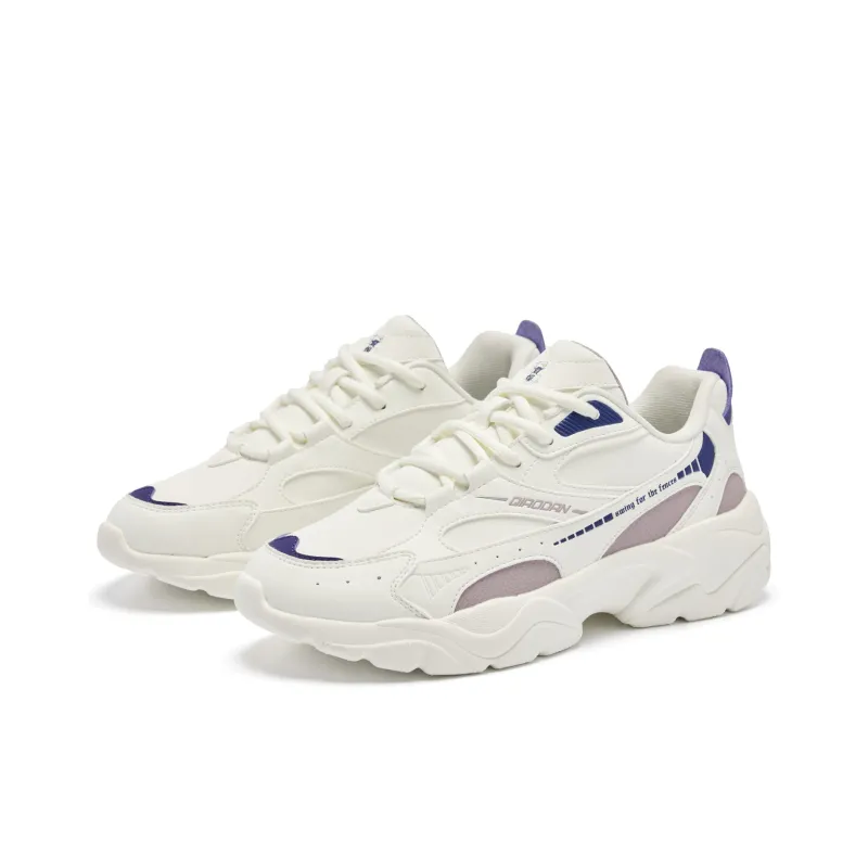 QIAODAN Height Increasing Wear-Resistant Lightweight Slip-Resistant Low-Top Casual Shoes Women's Ivory Fine Purple-2