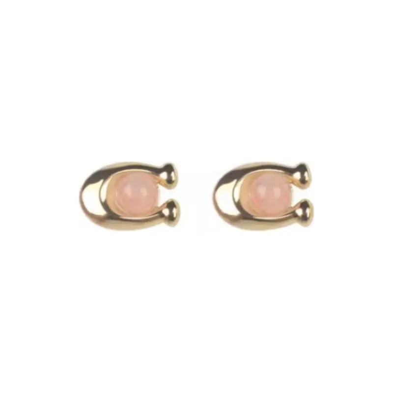 COACH Gemstone Zircon Stud Earrings Women's Pink-1