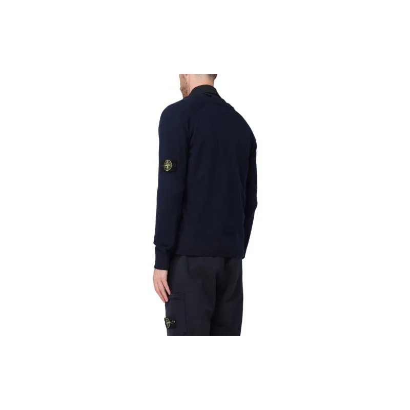 STONE ISLAND Compass Patch V Neck Knitted Cardigan-2