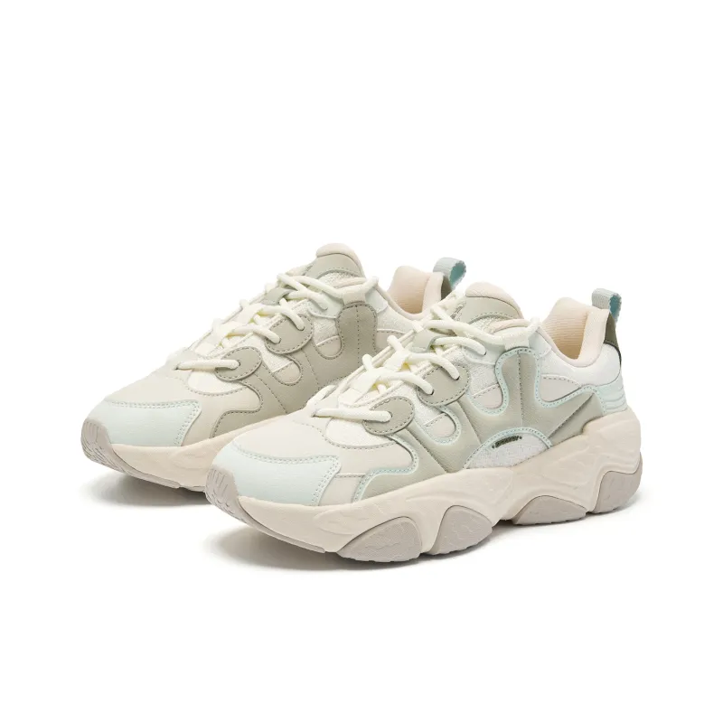 QIAODAN Wilder Height Increasing Wear Resistant Slip Resistant Low Top Casual Shoes Women's Ivory Mist Green-2