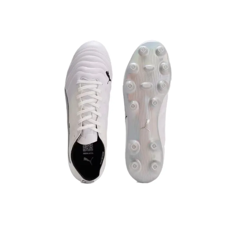 PUMA King Mirai HG Rubber Short Studs Artificial Ground Slip Resistant Soccer Shoes Men's White-4