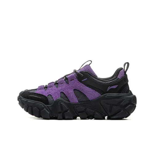 LiNing Dunes Cushioning Anti Slip Wear Resistant Breathable Height Increasing Low Top Casual Shoes Women's Black Purple