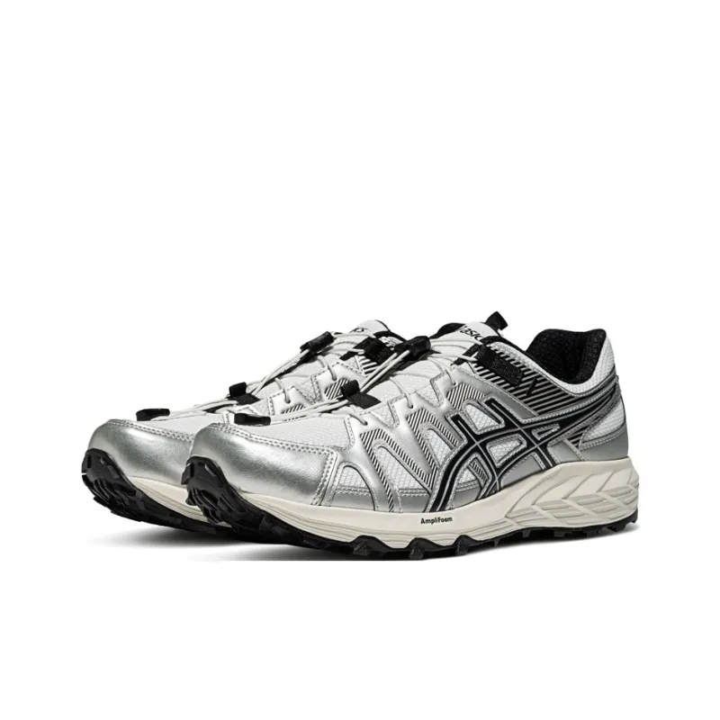 Asics Wear-Resistant Cushioning Rebound Low-Top Trail Running Running Shoes Men's White Silver-2