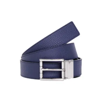 BALLY Letter Print Pin Buckle Cow Leather Leather Belts Men's Dark Blue Width 3.5CM