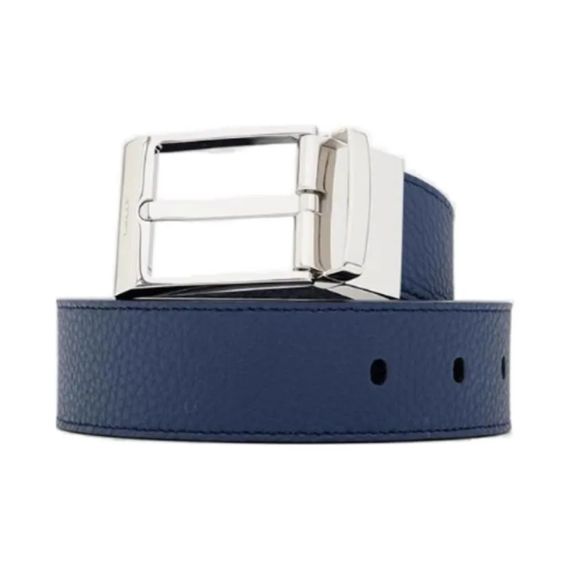 BALLY Pin Buckle Design Cow Leather Leather Belts Men's Dark Blue Width 3.5CM-1