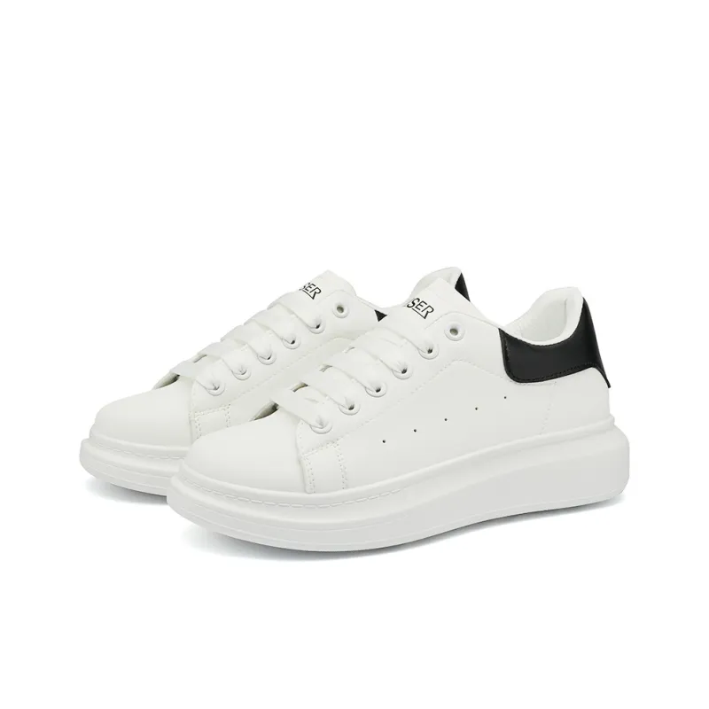 KAISER Slip Resistant Cushioning Height Increasing Low Top Skateboard Shoes Unisex White Black Tail-2