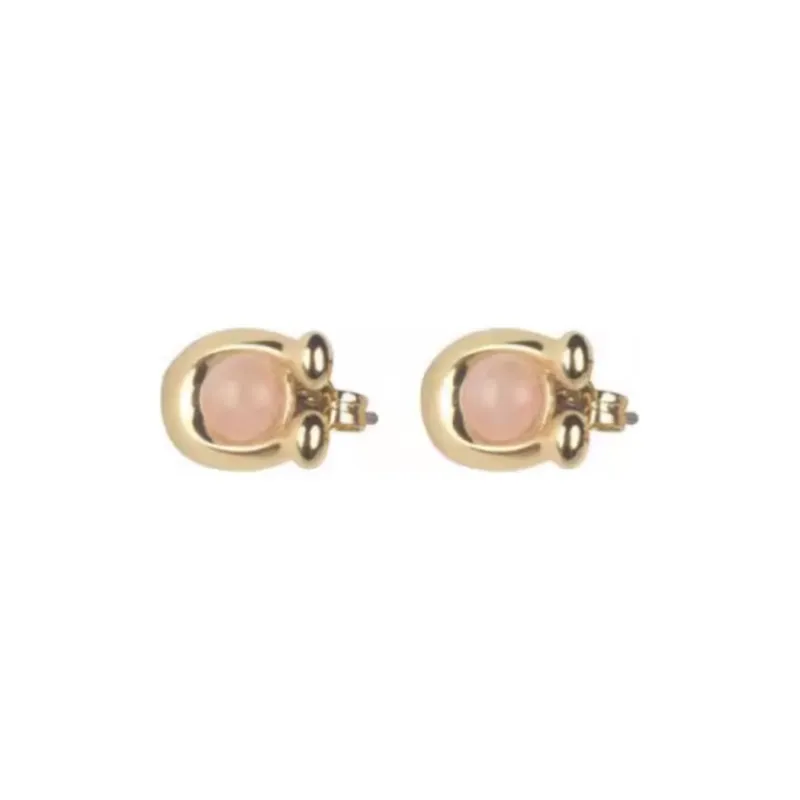 COACH Gemstone Zircon Stud Earrings Women's Pink-0