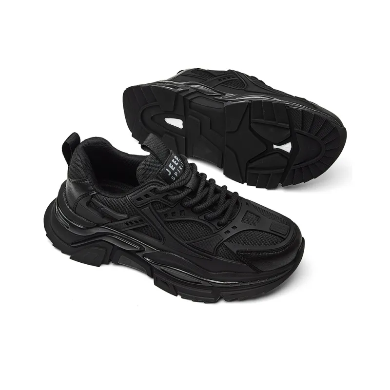 JEEP SPIRIT Cushioned Anti-Slip Wear-Resistant Breathable Lightweight Low-Top Chunky Sneakers Men's Graphite Black-3