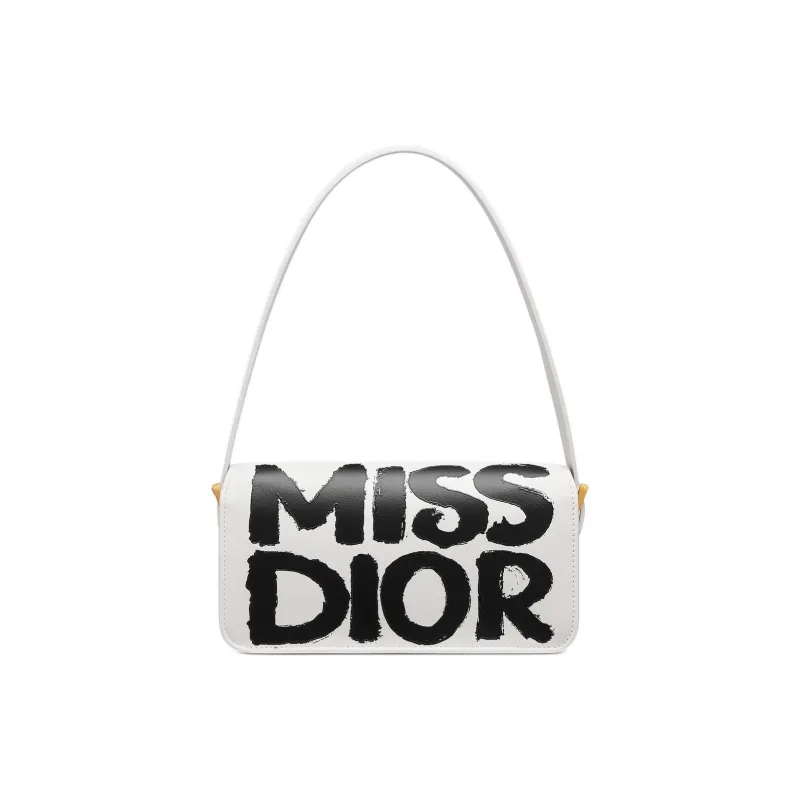 DIOR Miss Dior Calfskin Handbag, Shoulder Bag Women's White & Black-2