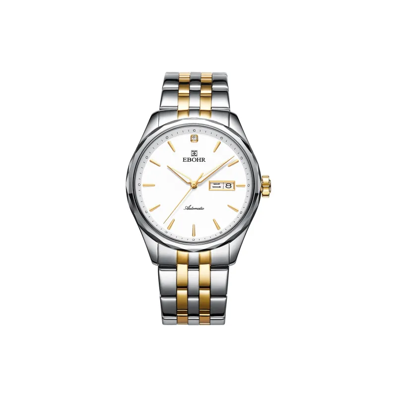 EBOHR Master Collection Medium Gold Mechanical Movement Stainless Steel Strap Watch Men's Watches White Dial-0