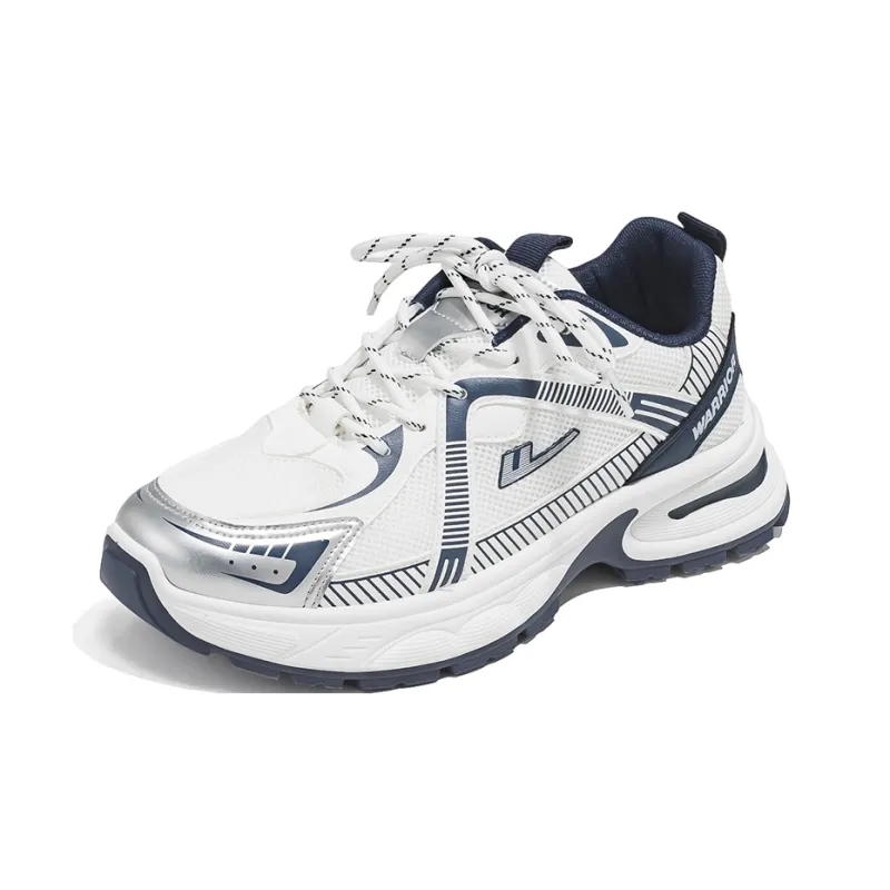 Warrior Low Top Chunky Sneakers Men's White Dark Blue Silver-2