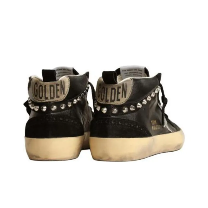 Golden Goose Mid Star Stylish Skateboarding Shoes Women's Black Vintage Version-4