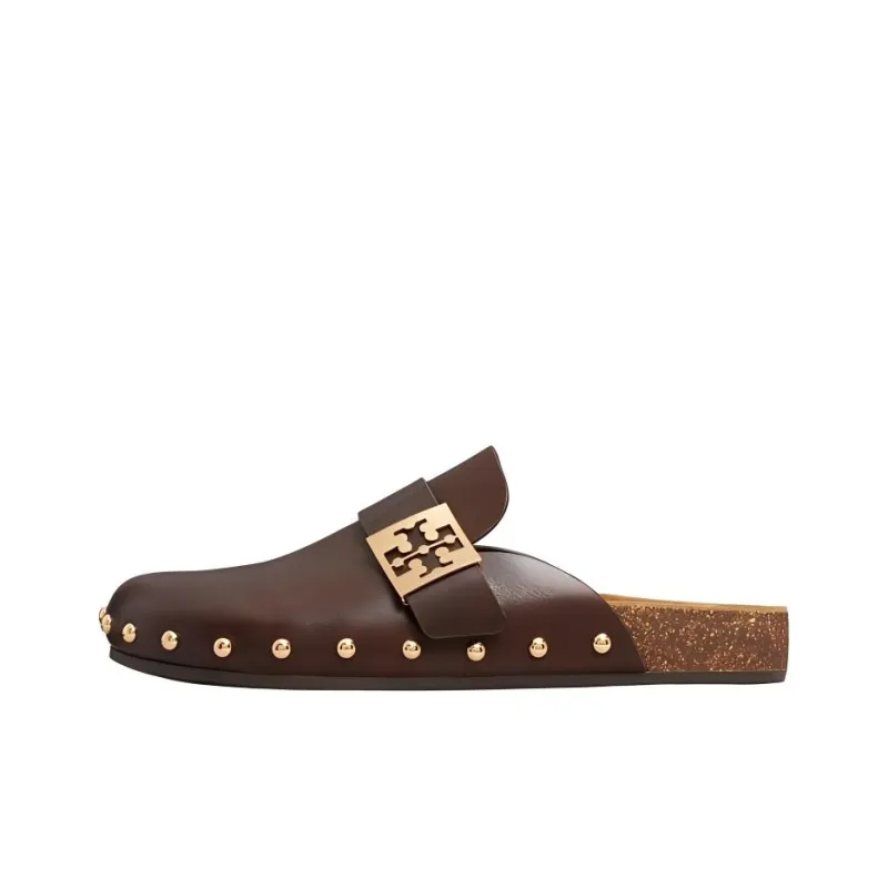 TORY BURCH Rubber Sole Slip Resistant Closed Toe Slippers Women's Brown-0