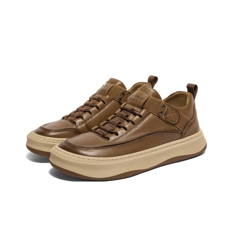 BELLE Anti Slip Wear Resistant Low Top Skateboard Shoes Men's Brown, Black-5