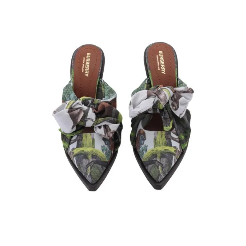 Burberry Closed Toe Slippers 10cm Women's Green-2