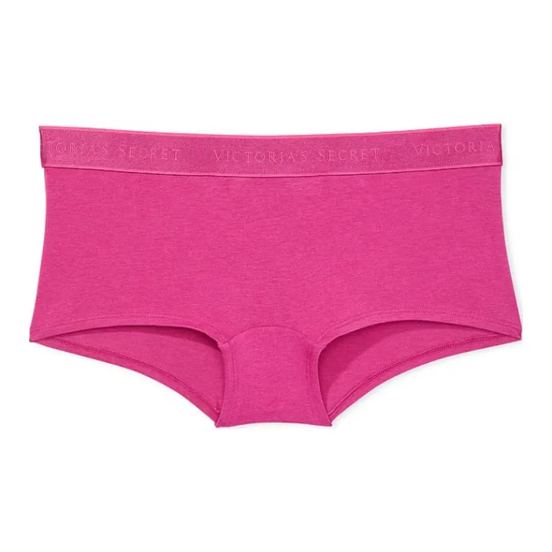 Victoria's Secret Cotton Logo Cotton Boyshort Panty / Luscious Rose Underpants Women's 1 Pack Rose Red-0