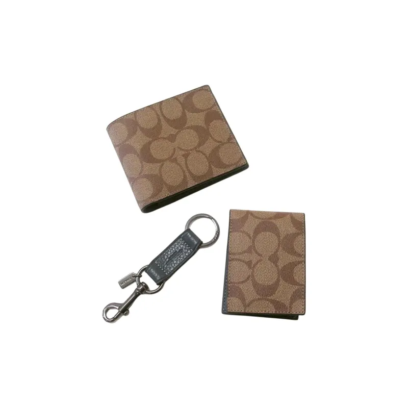 COACH Boxed Signature Coated Canvas Wallet Mini Men's Bronze & Khaki & Denim-4