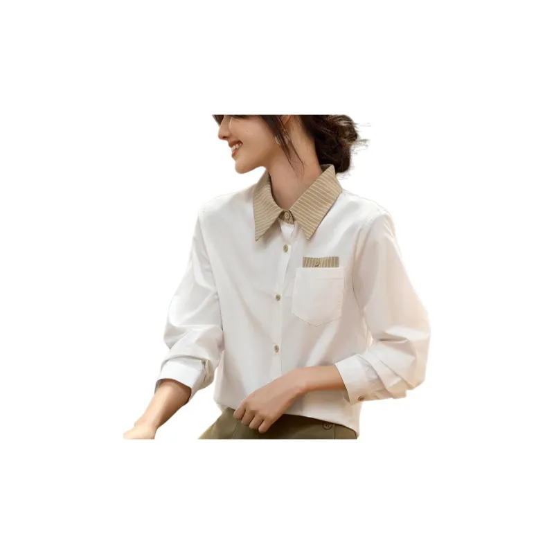 XWI Shirt Women's White & Green Stripes Pattern-1