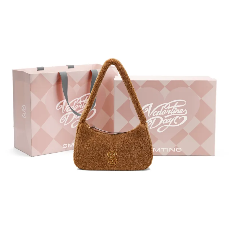 Simedin Faux Fur Shoulder Bag Women's Caramel Brown/Ecru-5