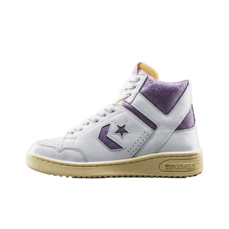 Converse Weapon Anti-Slip Wear-Resistant High-Top Skateboard Shoes Unisex White Purple-0