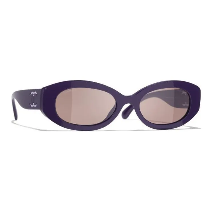 CHANEL Nylon Acetate Oval Sunglasses Unisex Purple-3