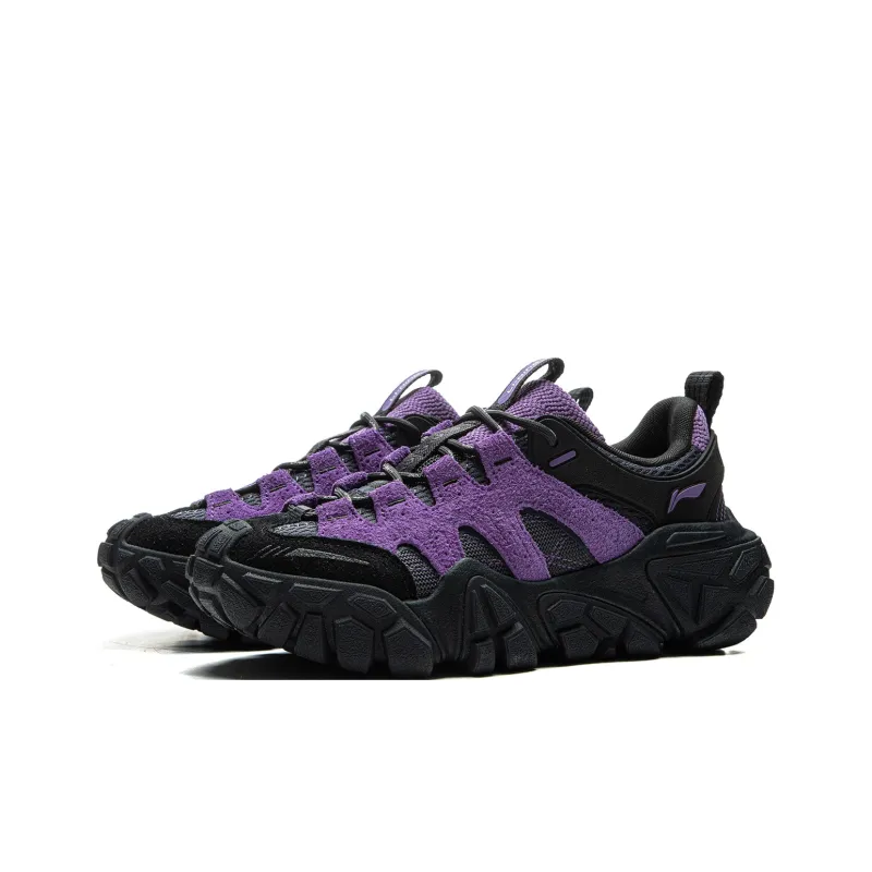 LiNing Dunes Cushioning Anti Slip Wear Resistant Breathable Height Increasing Low Top Casual Shoes Women's Black Purple-2