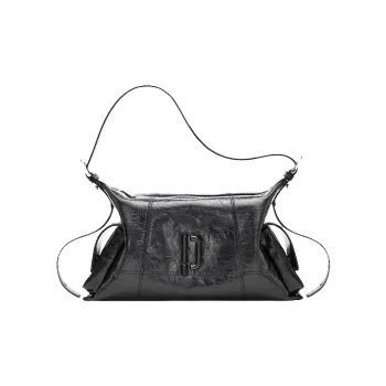 PECO Cow Leather Casual Outing Shoulder Bag Crossbody Bag Pillow Bag Women's Classic Black