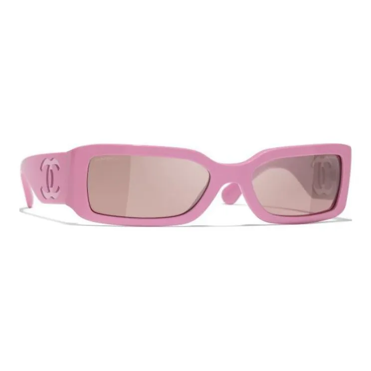 CHANEL Nylon Acetate Irregular Shape Sunglasses Unisex Pink-3